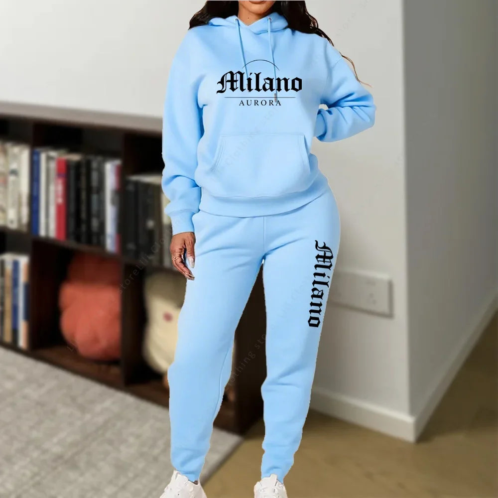 Matching Set for Woman Hoodies Sweatpants Set Fall Winter Athleisure MLANO Letter Print Fleece 2 Piece Womens Tracksuit 2026 New