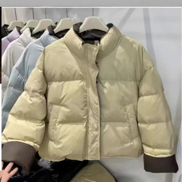 Trendy Winter Warm Jacket Women's Patchwork Short Coat Parkas Luxury Design Clothing Long Sleeve Zipper Outerwear Puffer Jacket ATFH