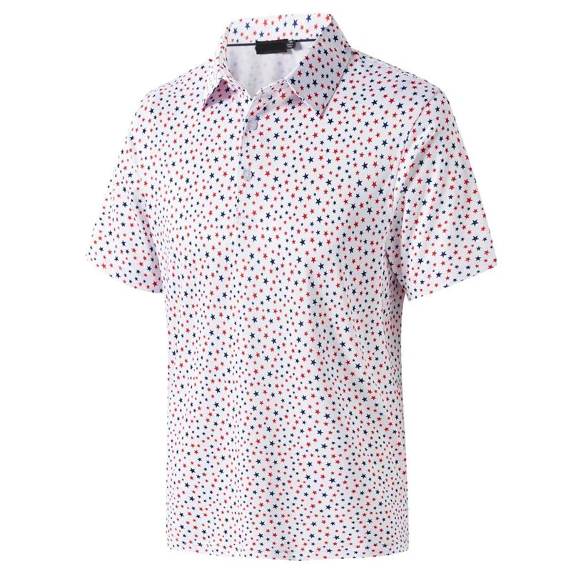 Stars Tree Pattern 3D Printed Polo Golf Shirt For Men Plaid Striped Design Casual Sports Button T-shirt Short Sleeves Sunday