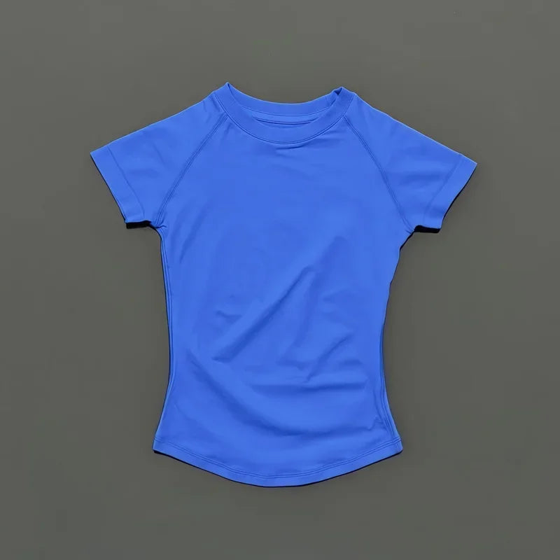 HISTELLO Sports Short Sleeve Top  Women Seamless Sculpting Yoga Bodysuit Running T-Shirt Workout Shirts Pilates Training Clothes - ATFH
