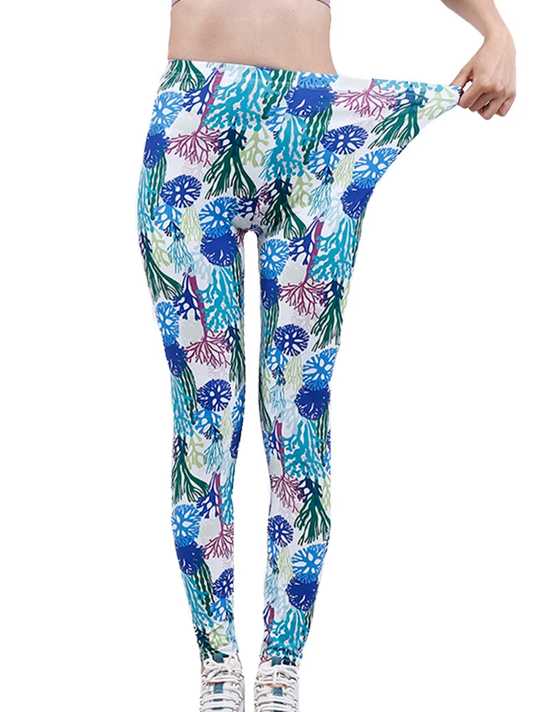 CUHAKCI Fashion Women Leggings Beautiful Leaf Floral Printing High Waist Jeggings Stretch Pant Sexy Hot Sale Clothing Mujer - ATFH