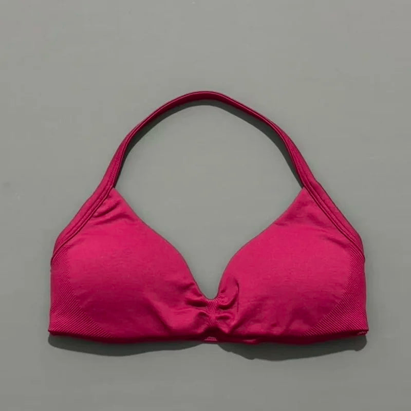 Sports Strappy Bra Yoga Underwear Women Gym Top Running Exercise Backless Bra High Support Active Wear Fitness Workout Halter - ATFH