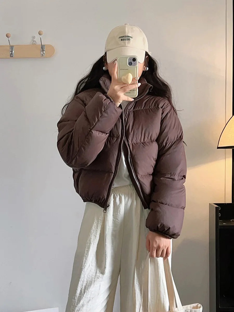 Parkas for Women Winter Coat Zipper Chic Solid Casual Coat Vintage Fashion Long Sleeve Female Elegant Thermal Jacket New ATFH