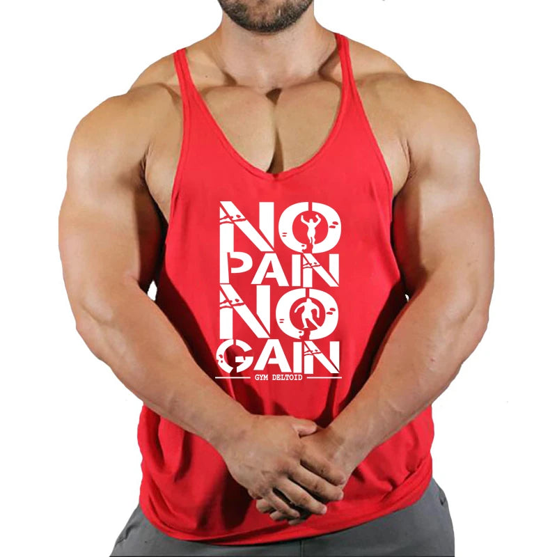 Hot Sale Gym Cotton Singlets Canotte Bodybuilding Stringer Tank Top NO PANI NO GAIN Fitness Shirt Muscle Guys Sleeveless Tanktop