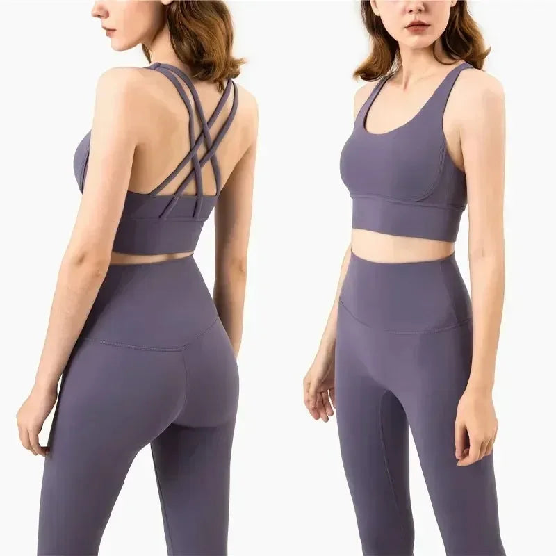 Women's 2 Piece Sports Set - High Waist Booty-Lifting Leggings with Back Pocket & Sports Bra Yoga/Gym/Running Workout Outfit - ATFH