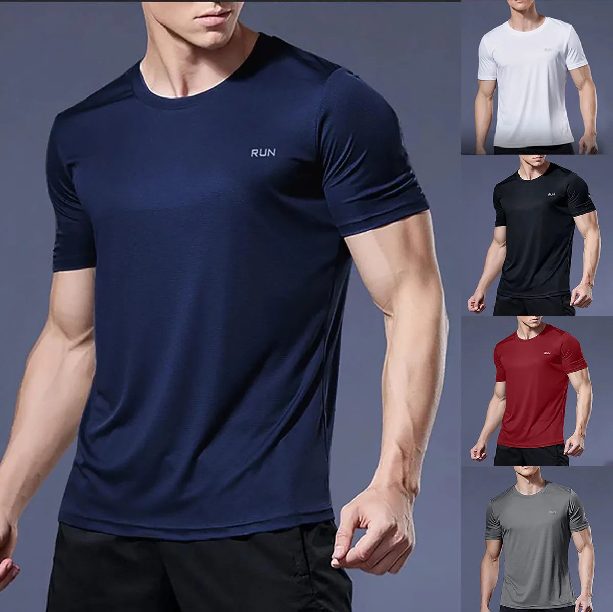 Men's Quick Dry Short Sleeve Gym Running Moisture Wicking Round Neck T-Shirt Training Exercise Gym Sport Shirt Tops Lightweight