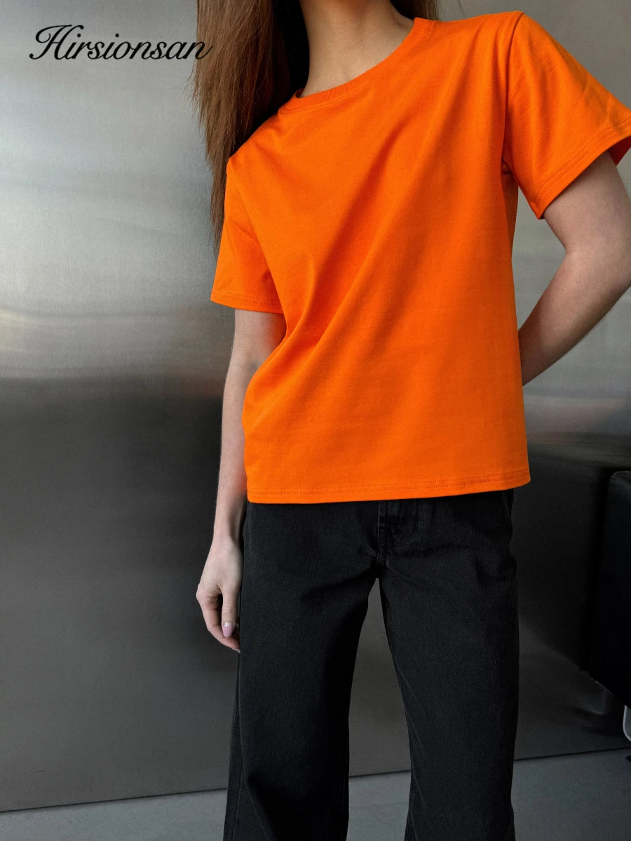 Hirsionsan Basic Cotton T Shirt Women 2026 Summer New Loose Solid Tees 19 Color Casual Loose Tshirt Oversized O Neck Female Tops - ATFH