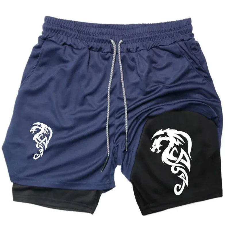 Pattern Print Men's 2-in-1 Sports Shorts Breathable Quick-drying Double-layer Summer Running Sportswear Bottoms ufc