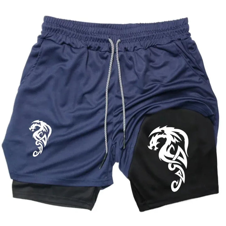 Pattern Print Men's 2-in-1 Sports Shorts Breathable Quick-drying Double-layer Summer Running Sportswear Bottoms ufc