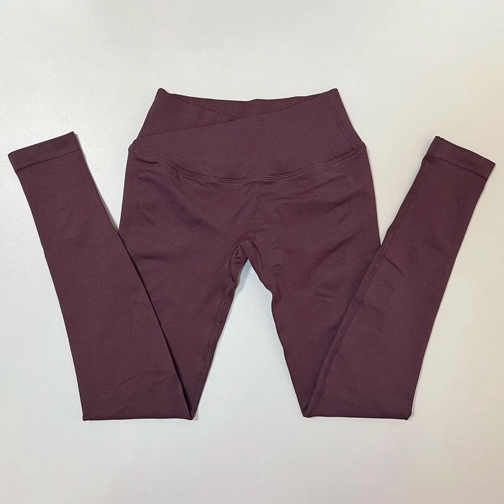 Vision Leggings Women Cross Waist Seamless Yoga Pants Hip Lifting Sport Leggings Fitness Scrunch Butt Gym Pants Workout Leggings - ATFH