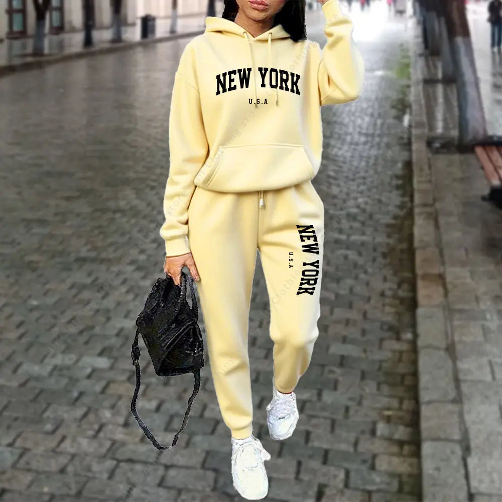 Women's Tracksuit Autumn Winter Hoodies Trousers 2PCS Suit Sports Jogging Street High quality Clothes Women Pants Sets