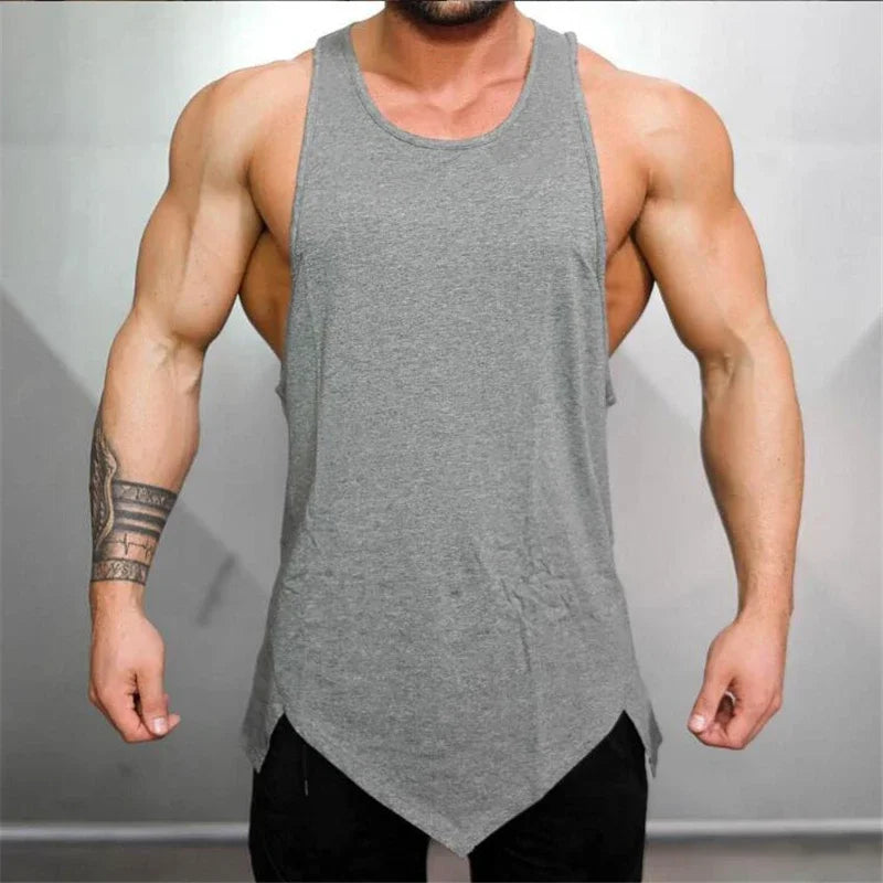 Mens Running Vests Blank Bodybuilding Tank Tops Summer Men Gym Stringer Fitness Sports Cotton Muscle Workout Irregular hem Tank