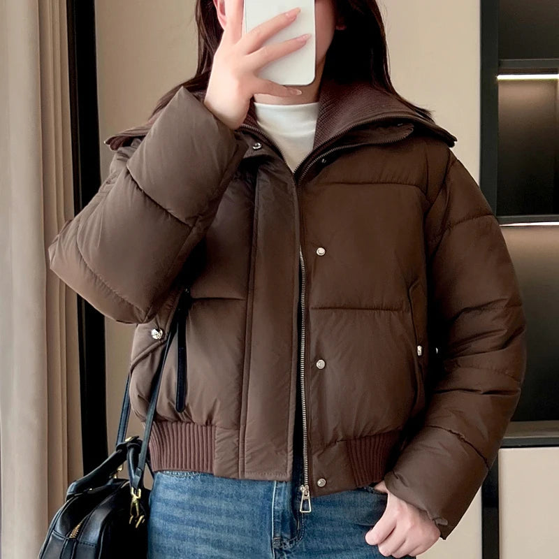 Fashion Winter Coat Female Short Parkas Long Sleeve Loose Thick Warm Women's Jackets ATFH