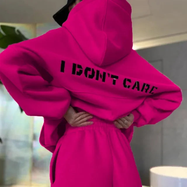 2026 Women's New Fashion Trend Solid Color Hooded Printed Sweatshirt Sports Casual Comfortable Loose Long-sleeved Women's Suit