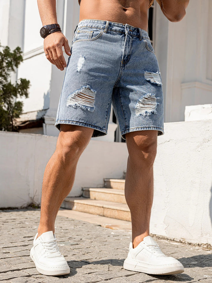2026 Men's Summer Loose Fit Blue Distressed Denim Shorts All Occasion Wear Casual/Party/Vacation Versatile Trendy Men's Pants Ripped Jeans Size XS-XL ATFH