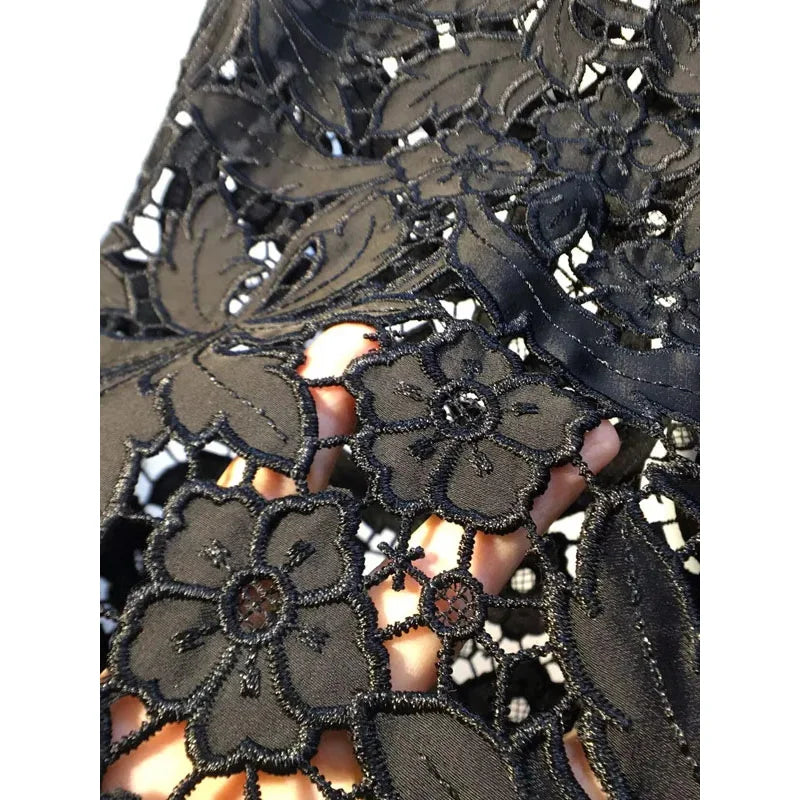New Summer Denim Patchwork Hook Flower Hollow Lace Straight Leg Wide Leg Pants Casual High Waist Heavy Embroidery Rhinestone ATFH