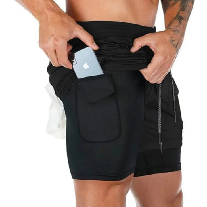 Men's 2-in-1 Shorts Training Fitness Phone Pocket Breathable Quick-Dry Summer Men Shorts Abstract Print