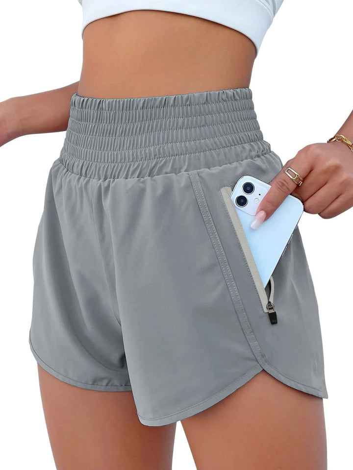 Women's High-Waist Elastic Running Shorts with Pockets Quick-Dry Exercise Sports Shorts Tahsi Fashion House