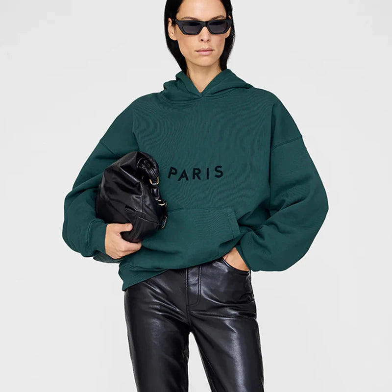 Women's Autumn/Winter North America Niche  Letter Felt Patchwork Washable Fluffy Hooded Sweatshirt - ATFH