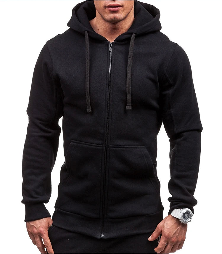 Men Hoodie Sweatshirts Autumn Winter Long Sleeve Front Pocket Zip Up Solid Hoody Coats BSD-ZW08 - ATFH