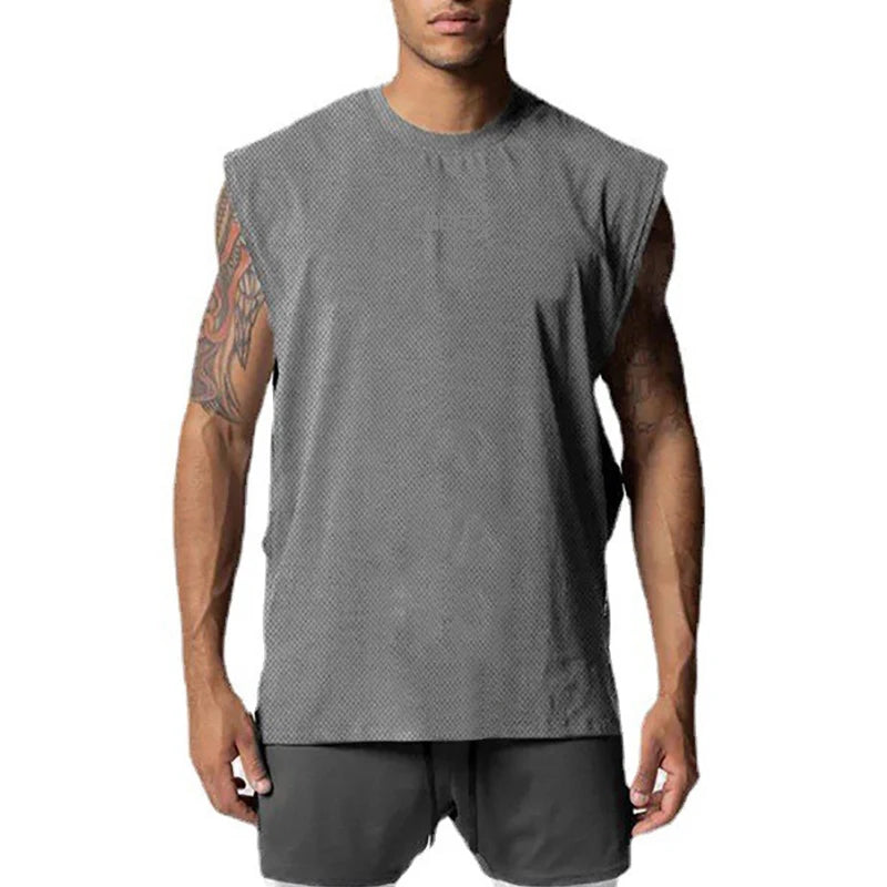 Oversized Mens Tank Top Gym Stringer Vest Fitness Clothing Mesh Quick Dry Bodybuilding Cut Off Sports Sleeveless Undershirt