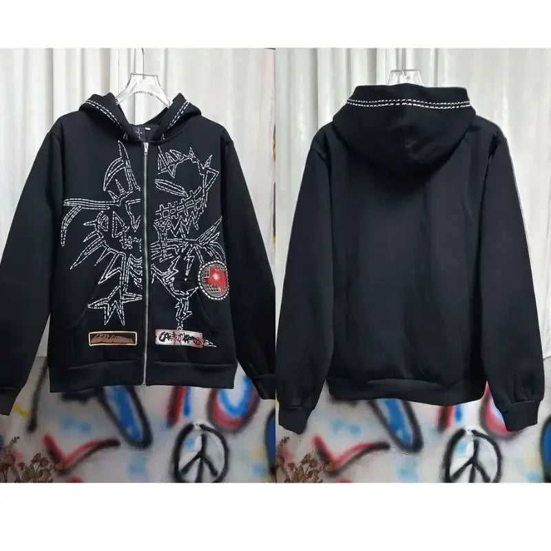 Winter Brown Fleece Utopia Jackets High Quality Vinatge Print Zipper Hoodie Hiphop Street Cactus Jack Hoodys Men Women Cleanfit - ATFH