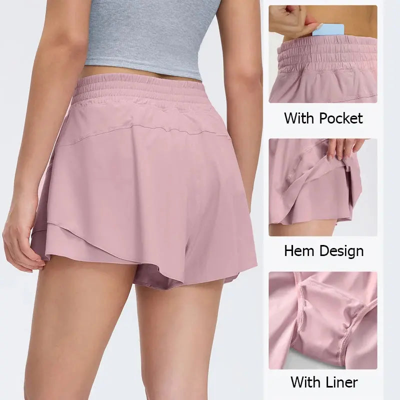 Women Outdoor Running Shorts Summer High Waist Yoga Shorts 2 In 1 Gym Short Sportswear Female Quick Dry Workout Clothes Tahsi Fashion House
