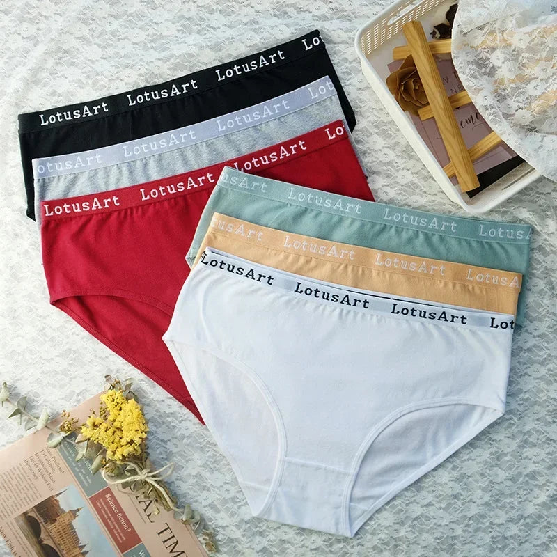 6pcs Cotton Women Panties Lady Plus Size Underwear High Waist Briefs Breathable Solid Color Female Lingerie Shorts