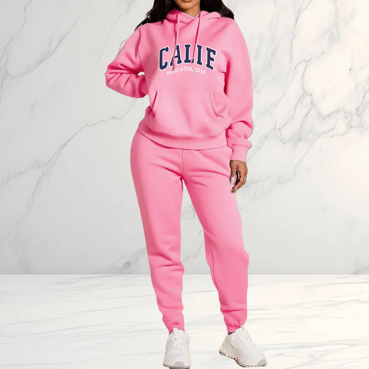 2026 Women's Fleece-Like Hooded Sweatshirt & Joggers Set Print Polyester Lounge Set Matching Sets All-Season Comfort Pant Sets - ATFH