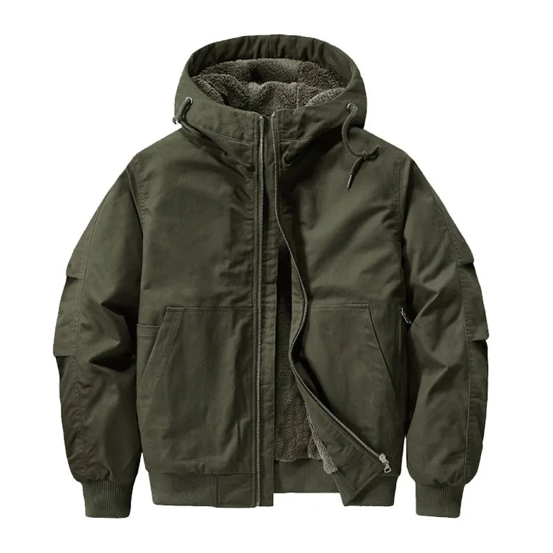Winter Men's Fleece Warm Bomber Jackets Fashion Men Cotton Thermal Tactical Hooded Coats Men Multi-pocket Windbreaker Jacket 6XL