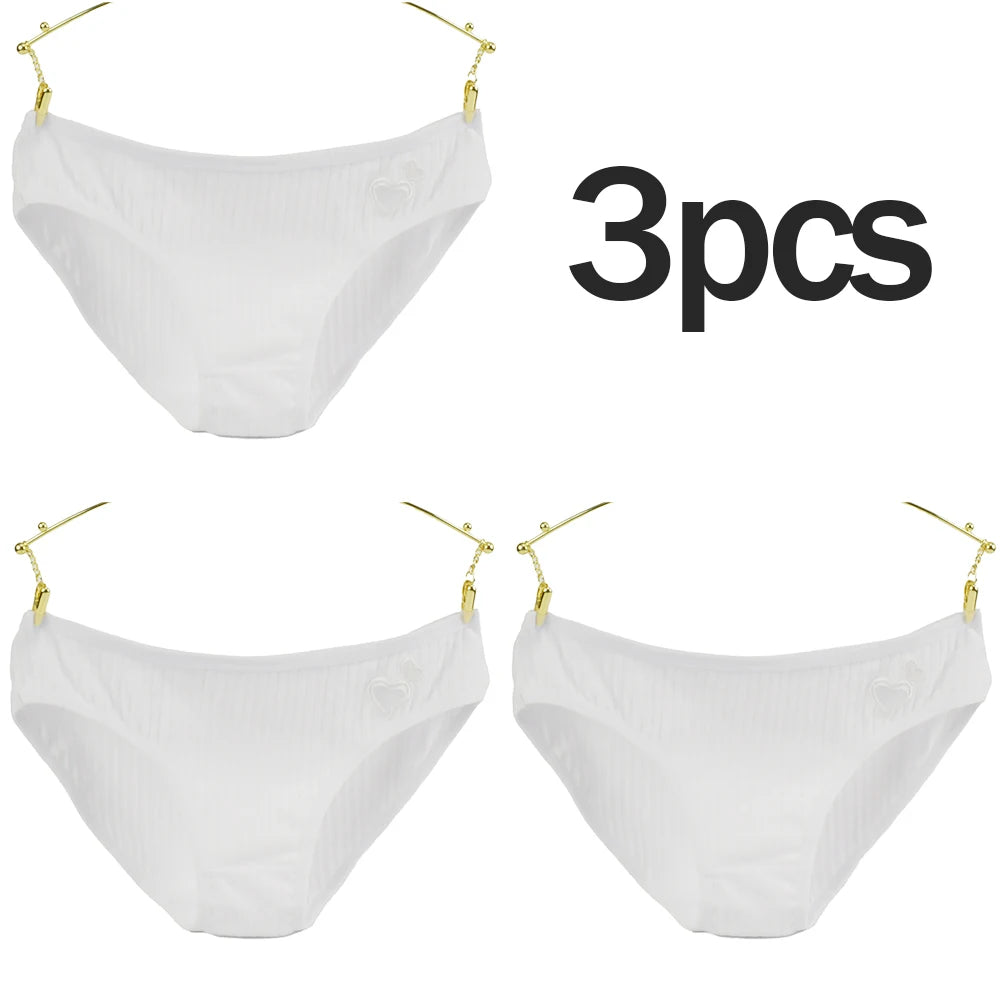 3PCs Teen Girls Cotton Underwear Low-Rise Heart Print Briefs Soft Breathable Everyday Panties Minimalist Design Lady Summer Wear