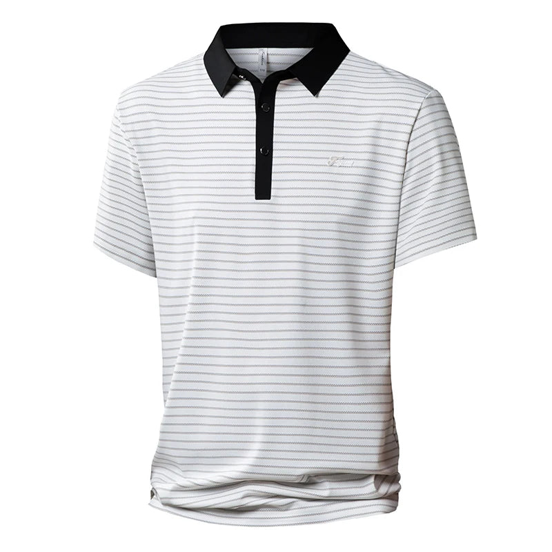 Outdoor Casual Commercial Affairs Men Polo Shirt New Loose Stripe Comfort Breathable Tops Summer Fashion Versatile T Shirt Men