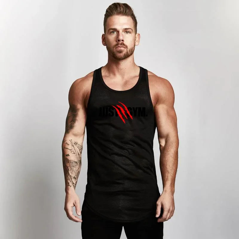 Gym Tanktops Vest Stringer Undershirt Fashion Mesh Mens Tank Top Fitness Brand Workout Casual Singlets Sleeveless Bodybuilding