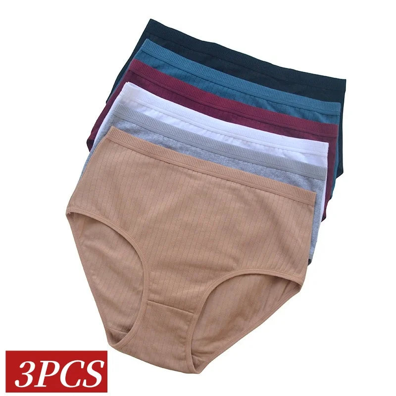 3Pcs/Set Women High Waist Panties Cotton Briefs Tummy Control Underwear Sexy Lingerie Breathable Full-Coverage Underpants S-XXL
