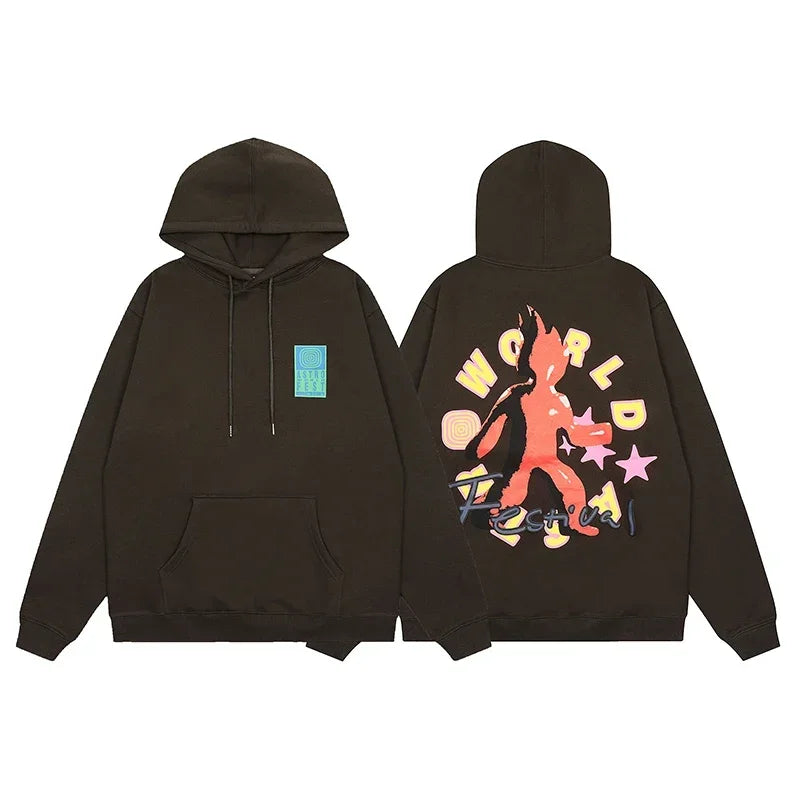 Winter Brown Fleece Utopia Jackets High Quality Vinatge Print Zipper Hoodie Hiphop Street Cactus Jack Hoodys Men Women Cleanfit - ATFH