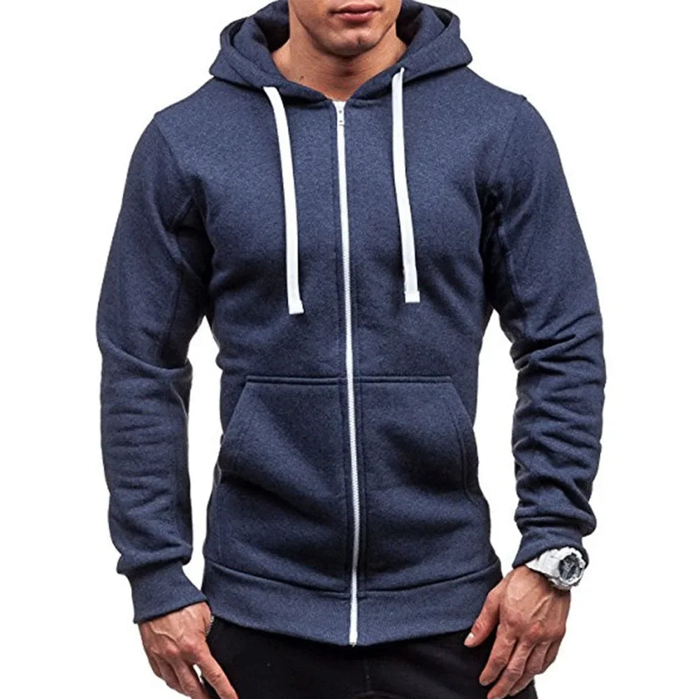Casual Sweatshirt Zip Hooded Sweatshirt Jacket Mens Solid Colour Cardigan Hooded Jackets Spring Autumn Male Tops - ATFH