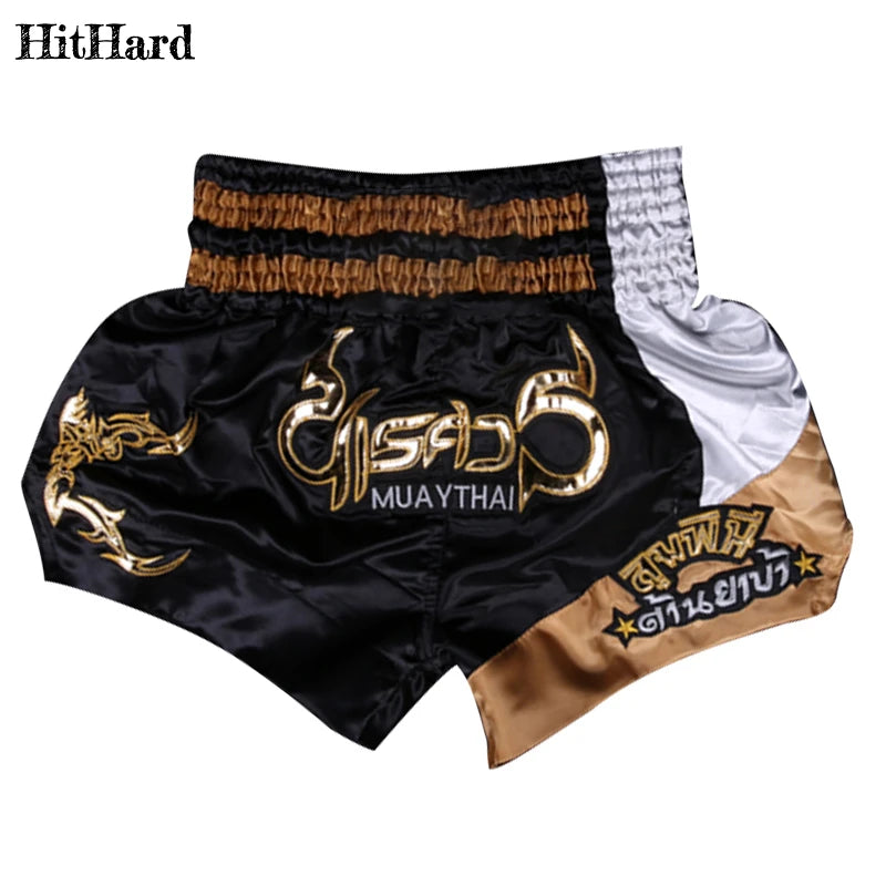 Muay Thai Shorts Men Women Kids Leopard Thai Boxing Shorts Premium Embroidery Satin Gym Kickboxing Fight Training BJJ MMA Pants