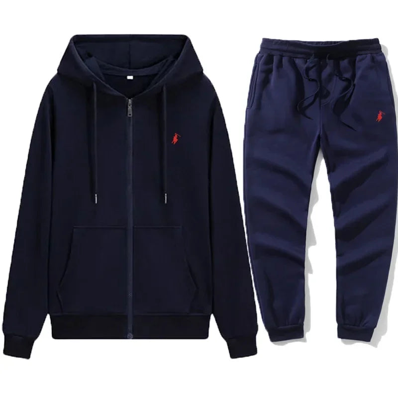 2026 Autumn and Winter New Men's Casual Fashion Pullover Zip Hoodie and Outdoor Jogging, Fitness, Warm Sports Pants Set - ATFH