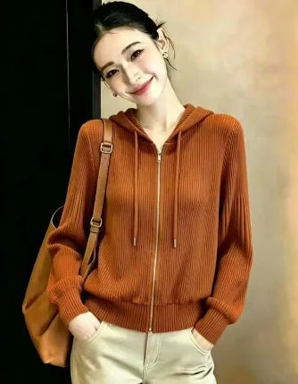 Miyake Pleated 2026 Autumn New Solid Color Zipper Hooded High-end Lazy Style Sweatshirt Pleated Versatile Top for Women Pleat