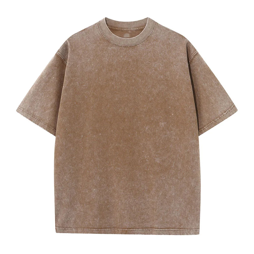 Washed T-Shirt 230G 100Cotton Solid Oversized Loose Fitness Mens Tee Tops Dropped Shoulders Short Sleeve Gym Bodybuilding Shirts ATFH