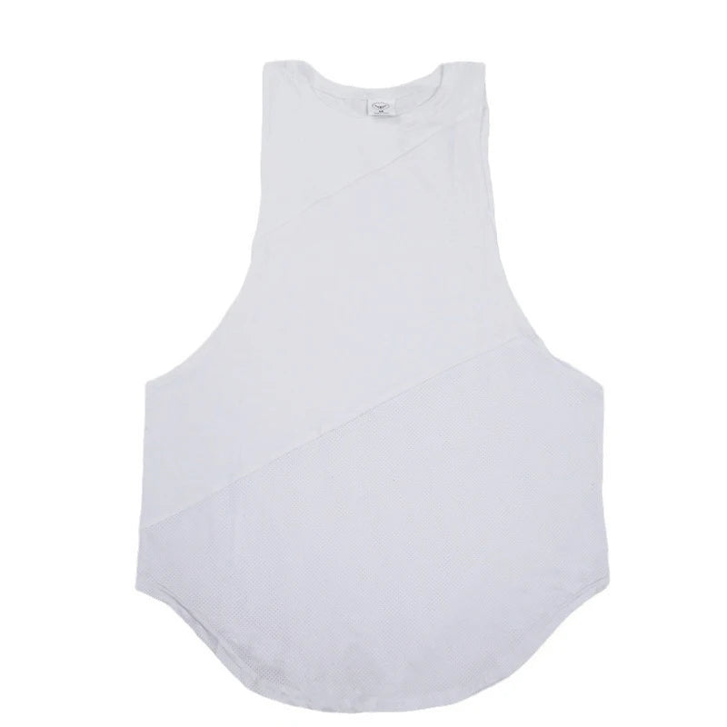 White Sporty Tank Tops Men Gym Fitness Workout Sleeveless Male Stringer Singlets Summer Casual Solid Color Loose Undershirt