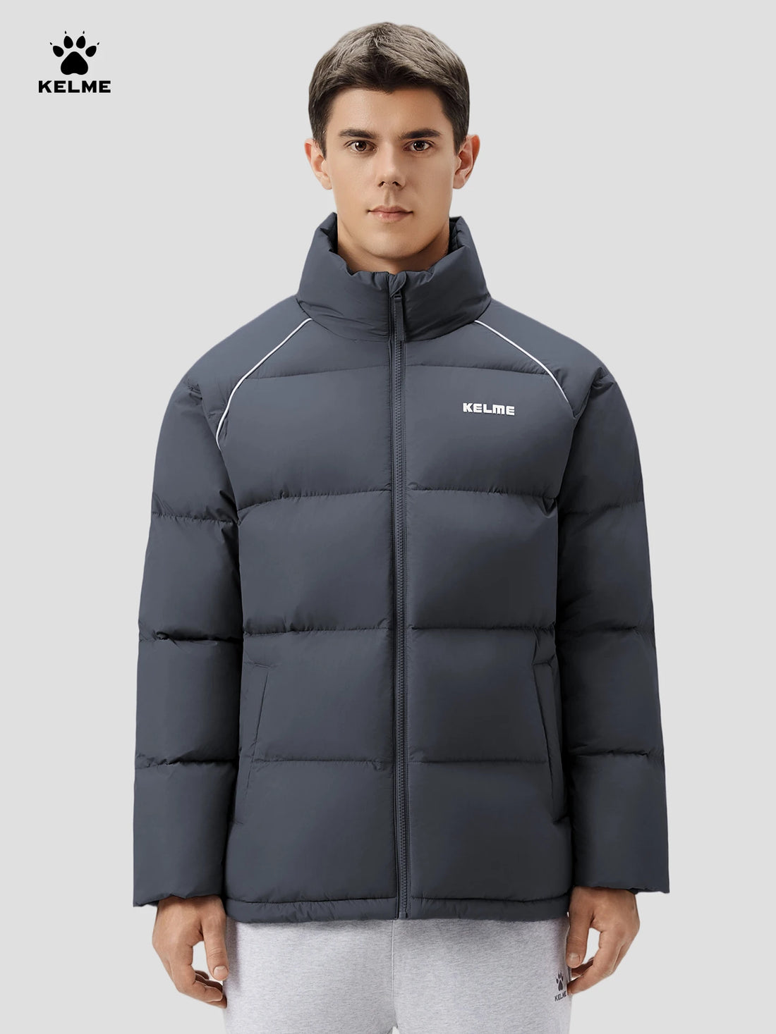 Kelme Men's Warm Cotton Jacket, Casual Stand Collar Loose Fitting Bread Jacket, Outdoor Comprehensive Training Jacket
