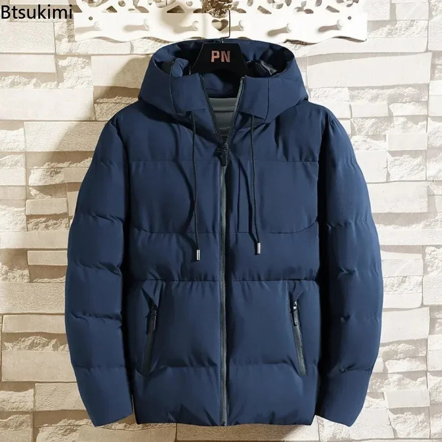 New Men's Winter Thickened Down Cotton Jackets Fashion Windproof Warm Hooded Parkas Men Casual Zipper Pocket Cotton-padded Coats