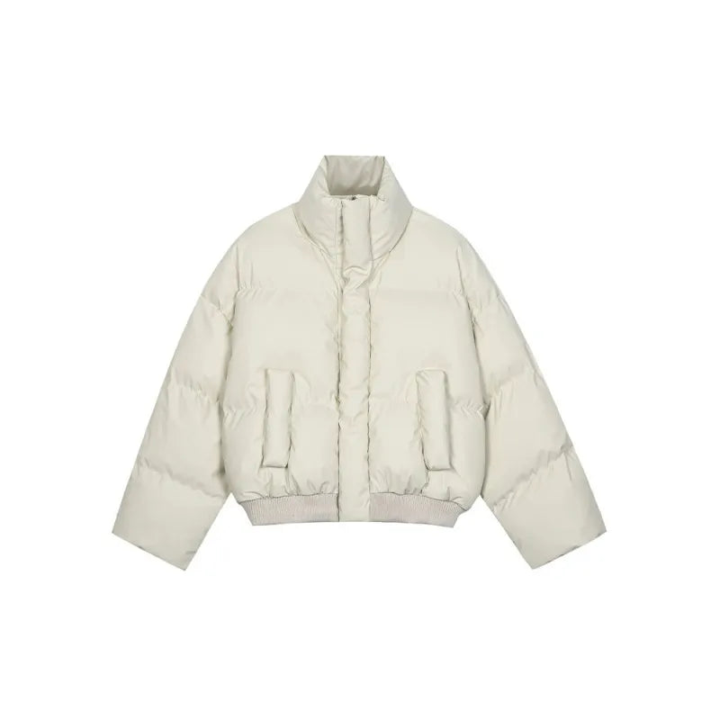 New 2025 Winter Women's Fashion Oversized Black Puffer Jacket Casual Windproof Stand Collar Short Cotton Down Coat for Women ATFH
