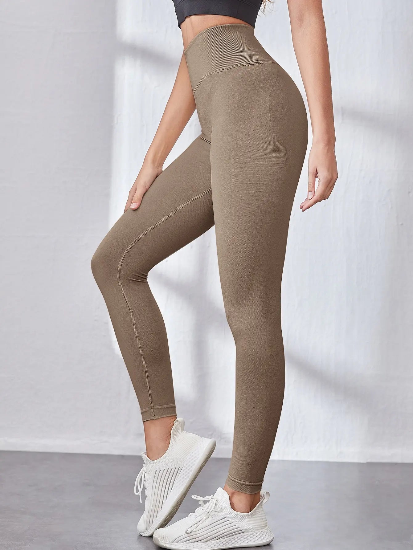 Women's High-Waisted Soft Yoga Pants Solid Color High Elastic Fashion Seasonal Leggings Hip-Up Sports Yoga Wear Gym Tights - ATFH