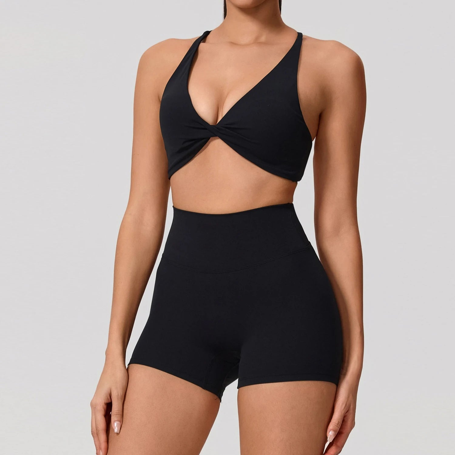 New Summer 2Pcs Women's Quick-Dry Sports Set V-Shaped Bra Female Sleeveless Yoga Outfit Gym Two-Piece Woman Sport Clothes - ATFH