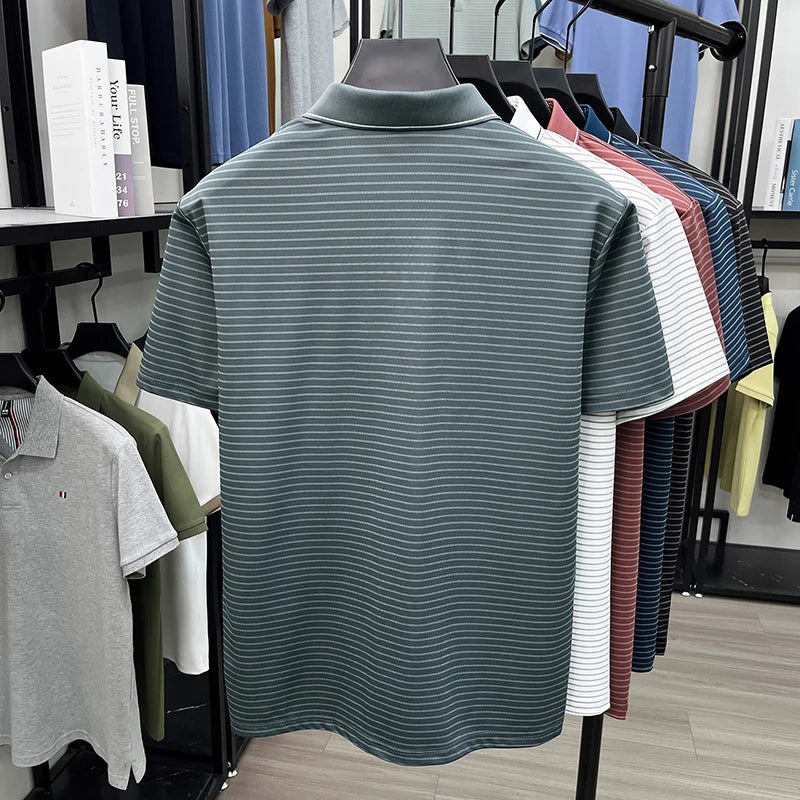 Summer New Style Men's Striped Lapel Fashion Simple Breathable Polo Shirt