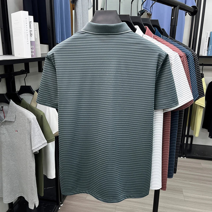 Summer New Style Men's Striped Lapel Fashion Simple Breathable Polo Shirt