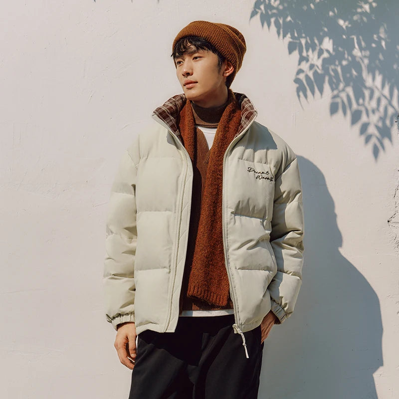 Semir Men Down Jacket 90 Percent Down Fill Plaid Loose Fit Stand Collar Modern Style 2026 New Winter Daily Wear