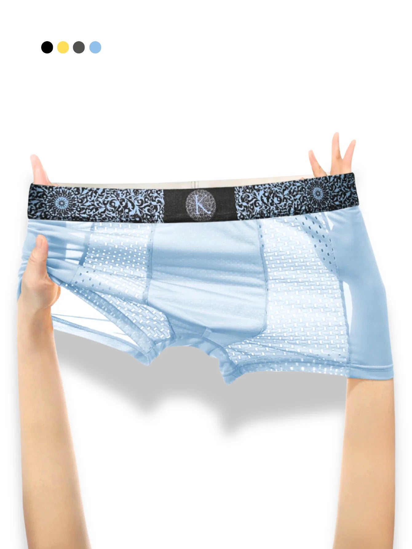 1PC Mesh Ice Silk Boxer Shorts Men's Underwear Underpants Luxury Boys Retro Panties Bamboo Lingerie Plus Size Gold Black Print